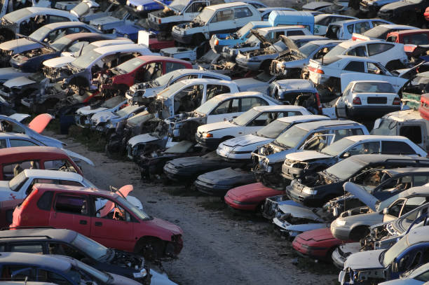 Sell Your Junk Car Scrap Yard With Pile Of Crushed Cars in tenerife canary islands spain